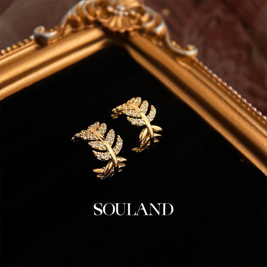 Golden Leaf Zircon Earrings