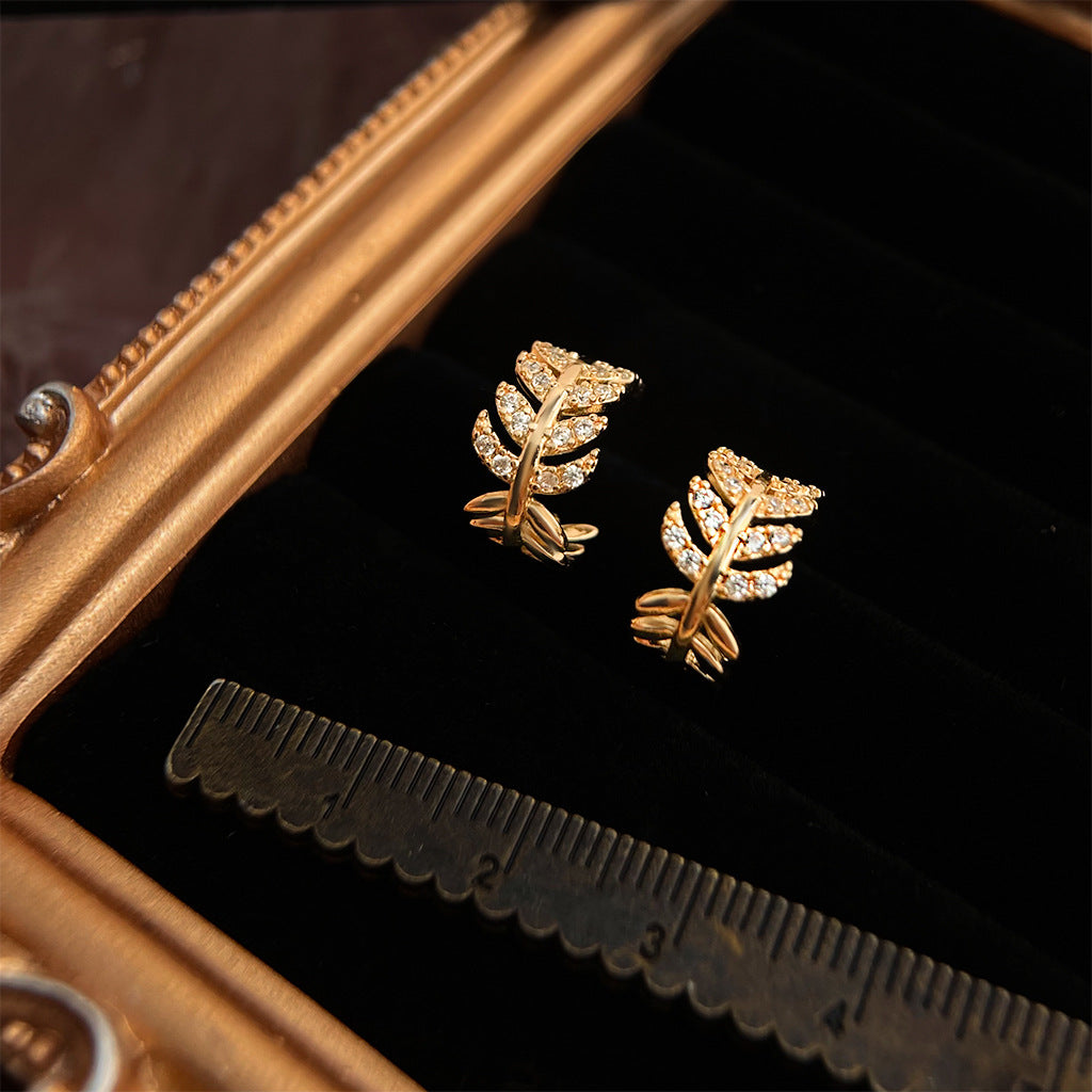 Golden Leaf Zircon Earrings